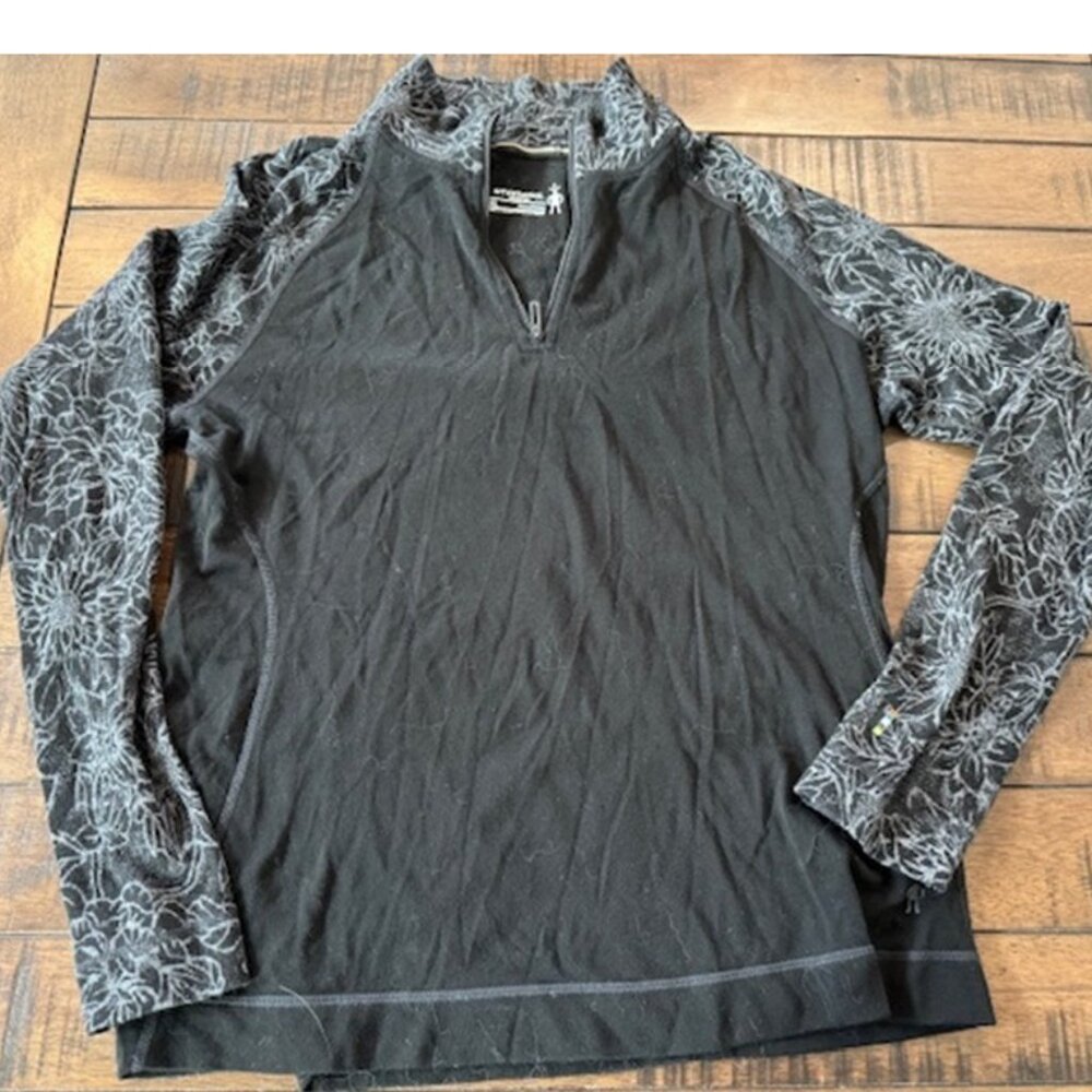 Women's Classic Thermal Merino Base Layer 1/4 Zip, Black/pattern XL